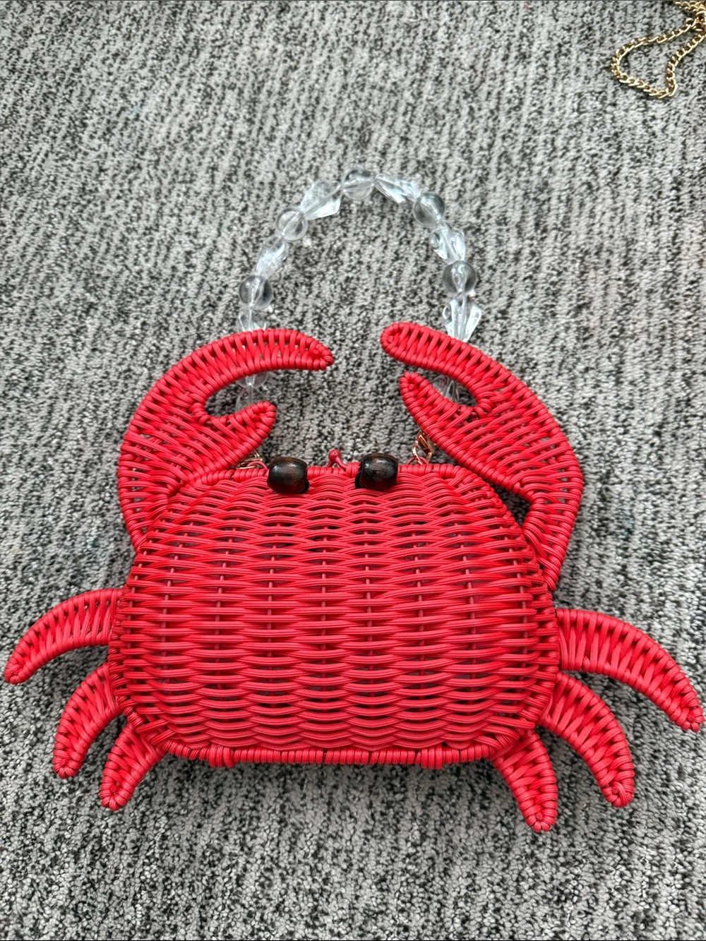 Red Crab Wicker Handbag with Beaded Handle